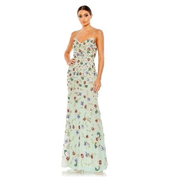 Mac Duggal Dresses & Skirts - Mac Duggal 10890 Embroidered Beaded Corset Back Evening Gown Aqua Size 6 NWT